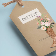 Boho Feather Floral Boot QR Code Hang Tag W/String