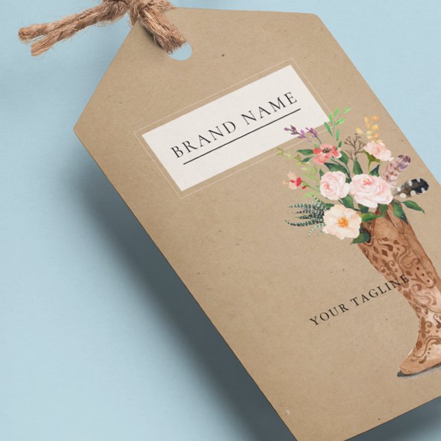 Étiquettes-cadeau Boho Feather Floral Boot QR Code Hang Tag W/String (Créateur téléchargé)