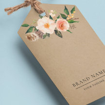 Boho Feather Floral Logo QR Code Hang Tag W/String