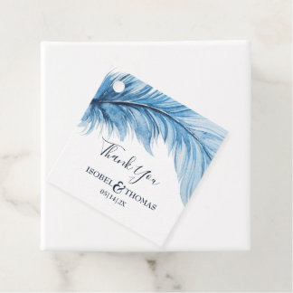 Étiquettes Cadeau Boho Feather Merci Mariage bleu et blanc