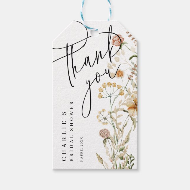 Étiquettes-cadeau Boho Fleur sauvage aquarelle Fête des mariées mini (Devant)