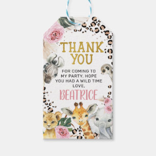 Étiquettes-cadeau Boho fleuri cheetah safari anniversaire merci tag