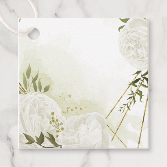 Étiquettes Cadeau Boho fleurs blanches vert feuille faveur botanique (Devant)