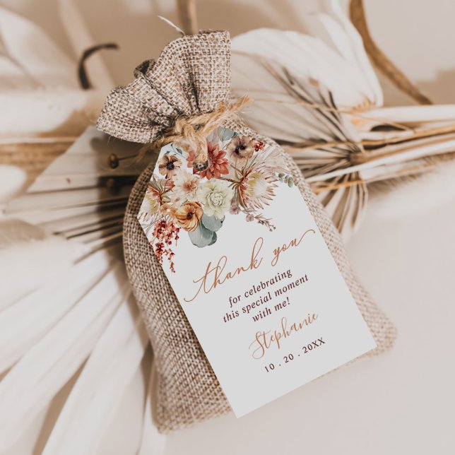 Étiquettes-cadeau Boho Fleurs en terre cuite Fête des mariées automn (Créateur téléchargé)