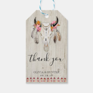 Étiquettes-cadeau Boho Floral Antlers Crâne Bois Merci Mariage