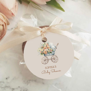 Étiquettes Cadeau Boho Floral Bébé Poussette Baby Shower