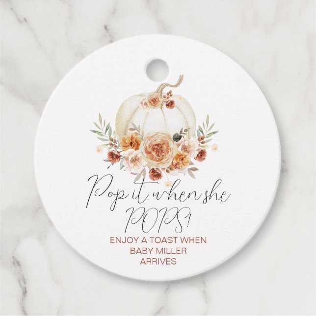 Étiquettes Cadeau Boho Floral Blanc Citrouille Baby shower Favoriser (Devant)