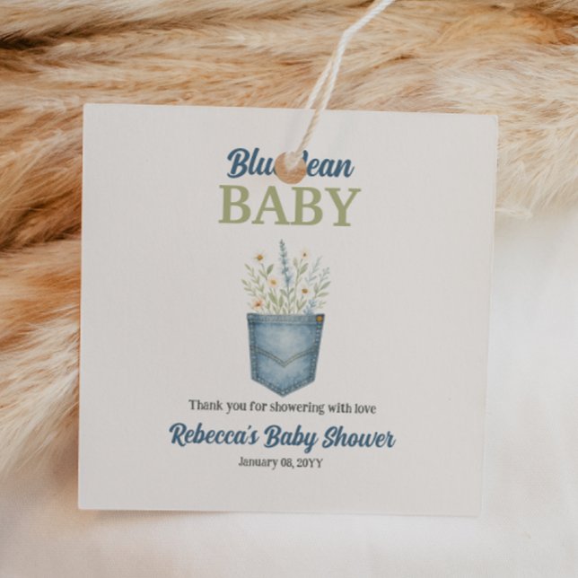 Étiquettes Cadeau Boho Floral Denim Pocket Blue Jean Baby shower (Créateur téléchargé)