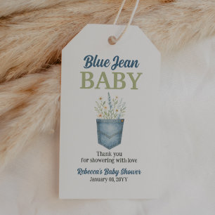 Étiquettes-cadeau Boho Floral Denim Pocket Blue Jean Baby shower