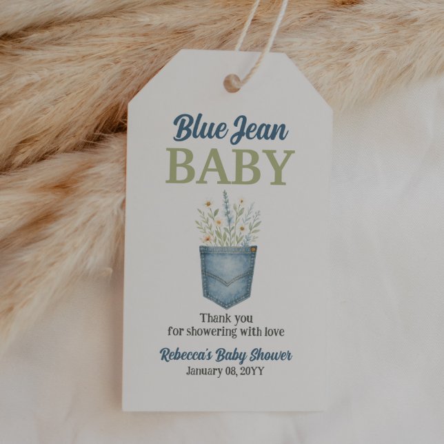 Étiquettes-cadeau Boho Floral Denim Pocket Blue Jean Baby shower (Créateur téléchargé)