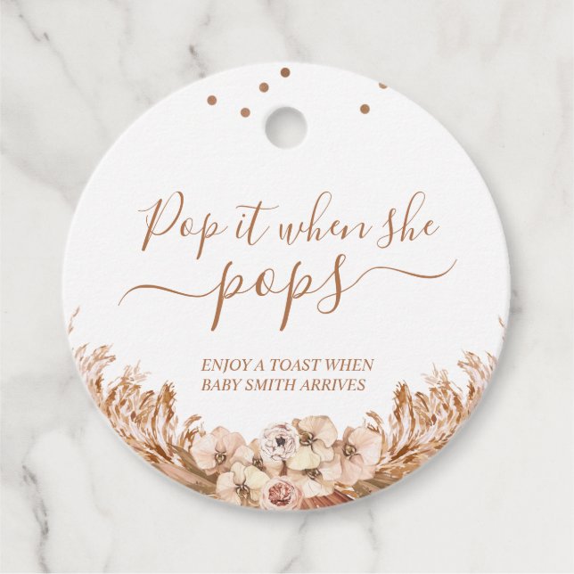 Étiquettes Cadeau Boho Floral Pampas Grass Pop it When She Pops (Devant)