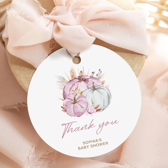 Étiquettes Cadeau Boho Floral Petit Baby shower Citrouille rose (Créateur téléchargé)