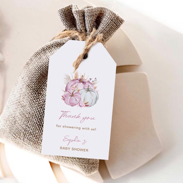 Étiquettes-cadeau Boho Floral Petit Baby shower Citrouille rose (Créateur téléchargé)