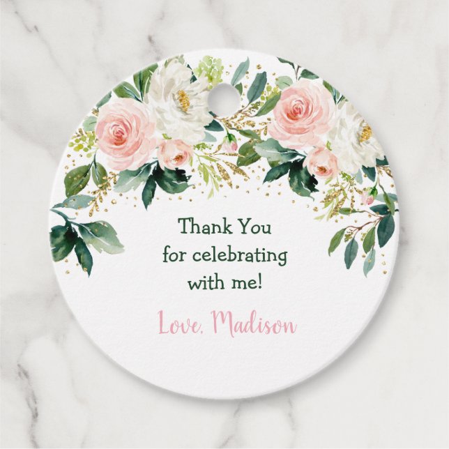 Étiquettes Cadeau Boho Floral Rose Gold Anniversaire (Devant)