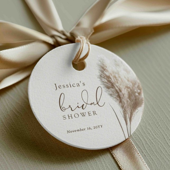 Étiquettes Cadeau Boho Fluffy Pampas Grass Baby Shower Mariage (Créateur téléchargé)