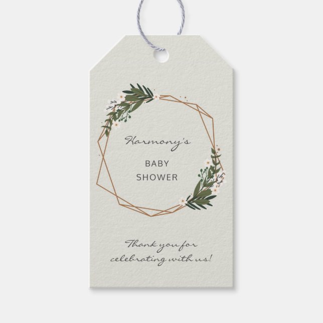 Étiquettes-cadeau Boho Géométrique Verdure Baby shower neutre genre (Devant)