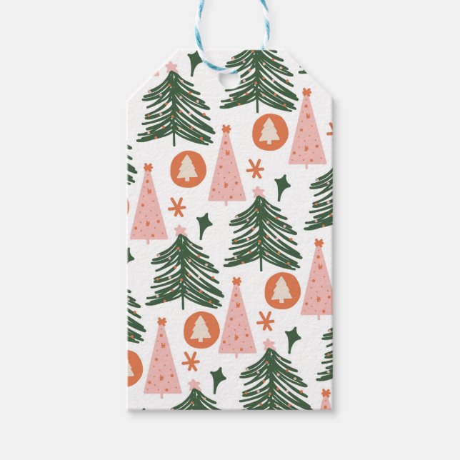 Étiquettes-cadeau Boho Green Rose Orange Rustique Arbres de Noël (Devant)