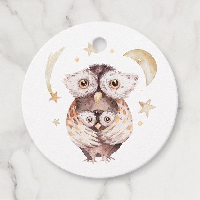 Étiquettes Cadeau Boho maman et Baby Owl Baby shower boisé (Devant)