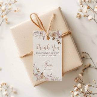 Étiquettes-cadeau Boho Marron Beige Floral Anniversaire