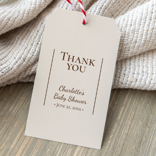 Étiquettes-cadeau Boho minimaliste Baby shower beige Merci