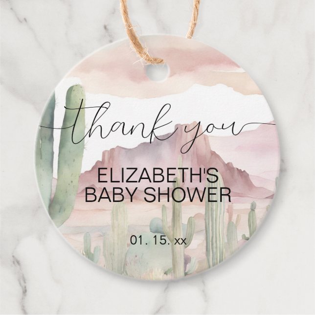 Étiquettes Cadeau Boho Modern Desert Nature Baby shower de Cactus (Devant)