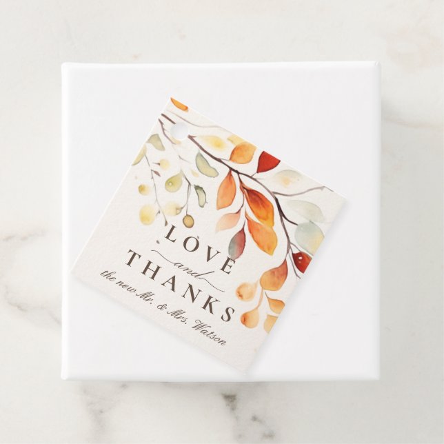 Étiquettes Cadeau Boho moderne aquarelle automne Feuilles Mariage (En situation)
