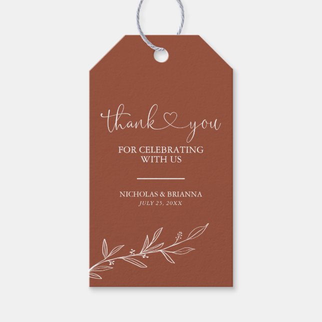 Étiquettes-cadeau Boho Moderne Floral Terracotta Brûlé Orange Mariag (Devant)