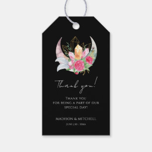 Étiquettes-cadeau Boho Moon Crystals Plumes rose Fleurs Mariage