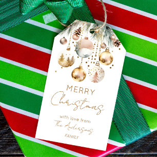 Étiquettes-cadeau Boho Noël aquarelle neige baubles métalliques