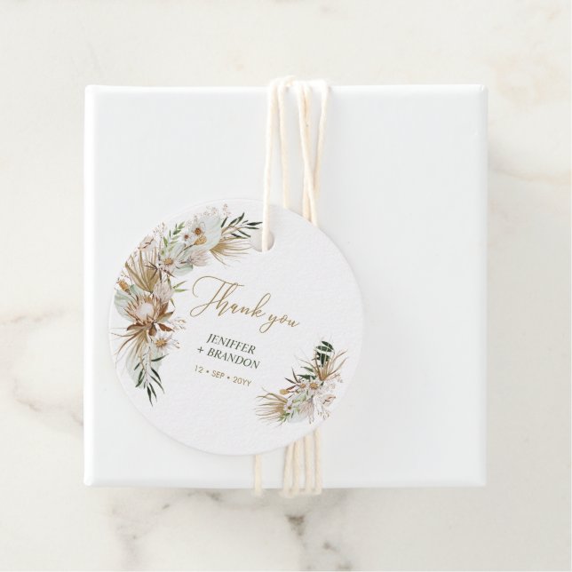 Étiquettes Cadeau Boho or/Merci Mariage de Bohême (En situation)