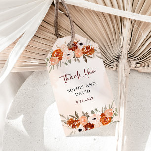 Étiquettes-cadeau Boho orange rustique   Mariage d'aquarelle