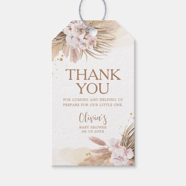 Étiquettes-cadeau Boho Pampas Baby shower en laiton Merci Favoriser (Devant)