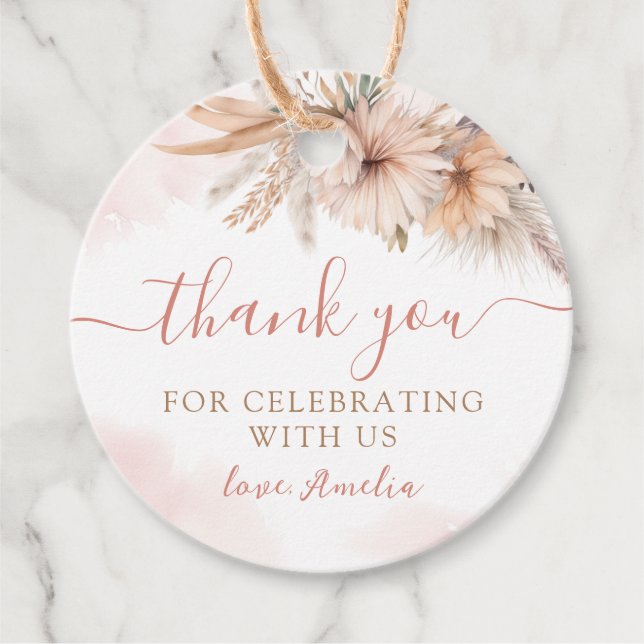 Étiquettes Cadeau Boho Pampas Grass Baby shower Floral Merci (Devant)
