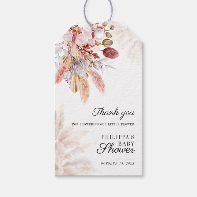 Étiquettes-cadeau Boho Pampas Grass Floral Girl Baby shower (Devant)