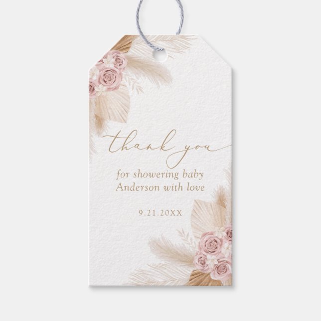 Étiquettes-cadeau Boho Pampas Grass Girl Baby shower (Devant)