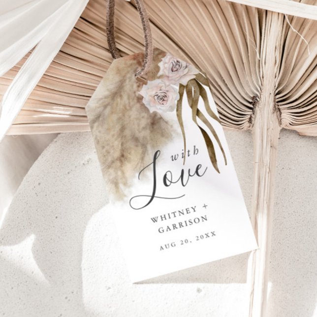 Étiquettes-cadeau Boho Pampas Mariage d'aquarelle en laiton (Créateur téléchargé)