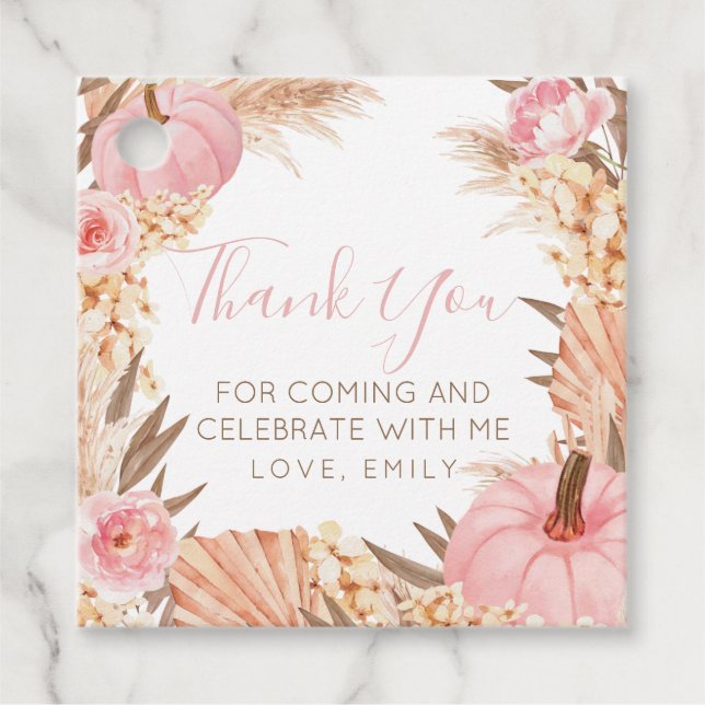 Étiquettes Cadeau Boho Pampas Pink Pumpkin Bridal Shower Favor etiqu (Devant)
