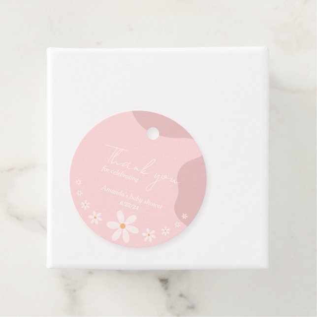 Étiquettes Cadeau Boho Pink Daisy Baby shower Party (En situation)