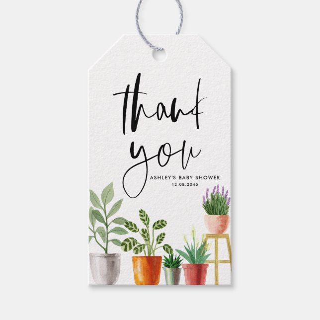 Étiquettes-cadeau Boho Pot Houseplants Baby shower Merci (Devant)