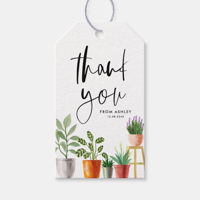 Étiquettes-cadeau Boho Poted Houplants Anniversaire Merci de fête (Devant)