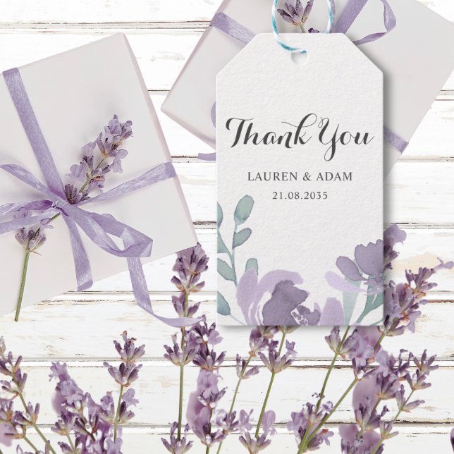 Étiquettes-cadeau Boho Purple Aquarelle Florale Mariage (Créateur téléchargé)