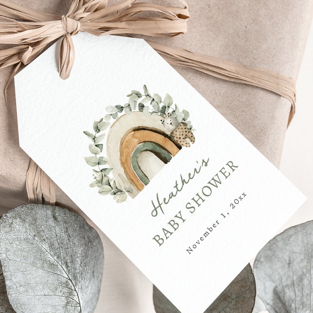 Étiquettes-cadeau Boho Rainbow Baby (Boho Watercolor Eucalyptus Rainbow Baby Shower Gift Tags by Painted Paperie
)