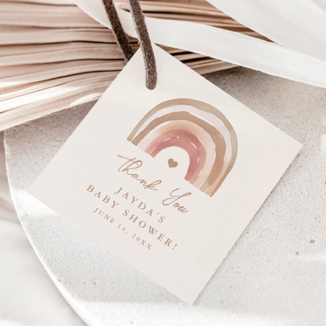 Étiquettes Cadeau Boho Rainbow Baby shower neutre Merci (Boho rainbow neutral baby shower thank you favor tag.)