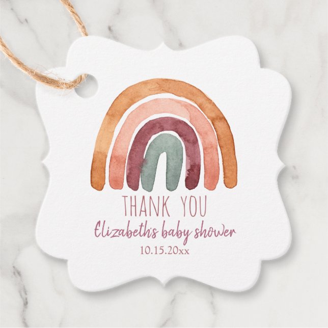 Étiquettes Cadeau Boho Rainbow Girl Baby shower Merci (Devant)