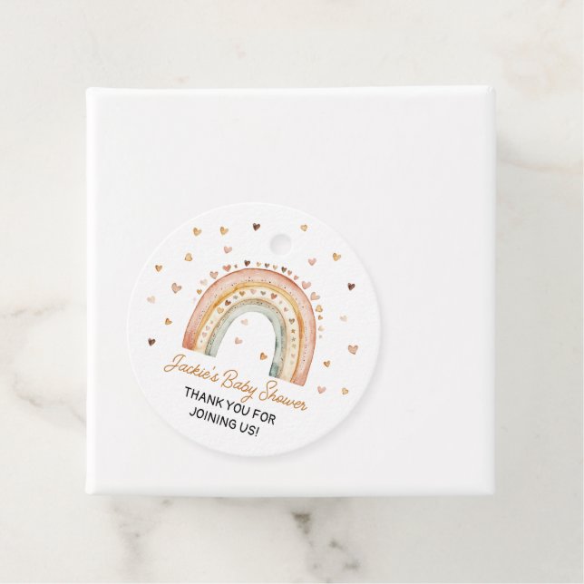 Étiquettes Cadeau Boho Rainbow Watercolor Baby shower (En situation)