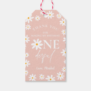 Étiquettes-cadeau Boho Retro Blush Pink Daisy Wild Un 1er anniversai
