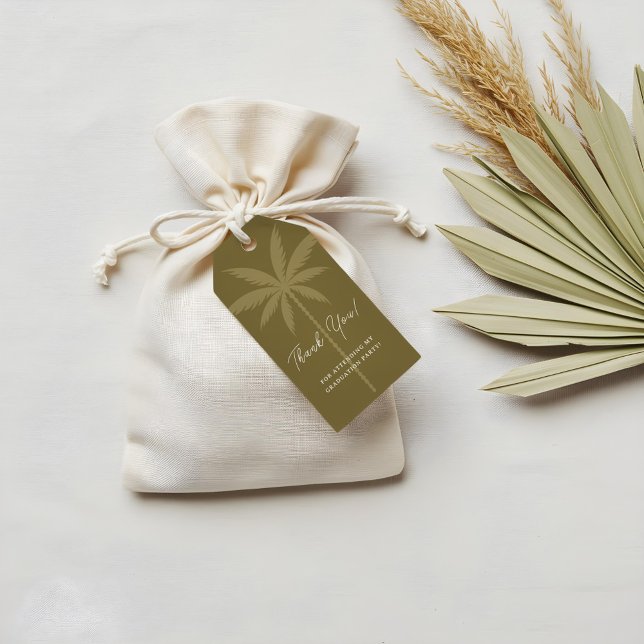 Étiquettes-cadeau Boho Retro Tropical Palm Tree Merci de graduation (Boho Retro Tropical Palm Tree Graduation Thank You Gift Tags)