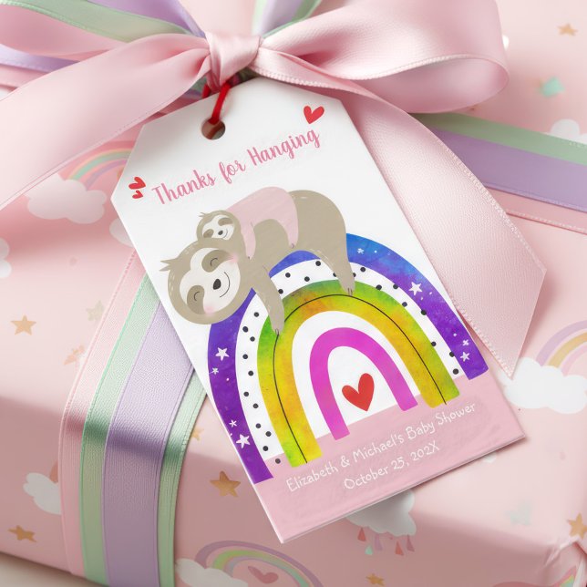 Étiquettes-cadeau Boho rose arc-en-ciel fille Baby shower mignon gra (Créateur téléchargé)