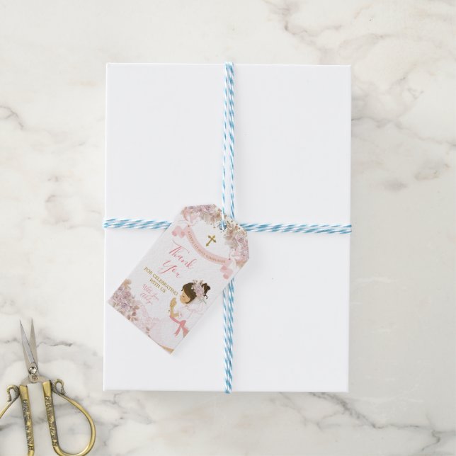 Étiquettes-cadeau Boho Rose Floral Girl FIRST Holy Communion Cross (Avec de laficelle)