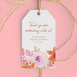 Étiquettes-cadeau Boho Rose Orange Fleurs Merci douche